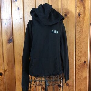 PINK Victoria's Secret sweatshirt partial sherpa small Black fuzzy sweatshirt​​